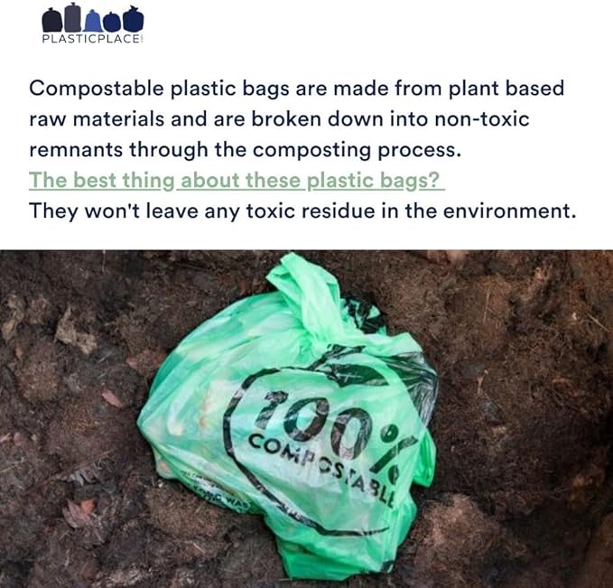 Plasticplace 20-30 Gallon Compostable Trash Bags │ 0.85 Mil │ Green Tint Garbage Can Liners │ 30” x 36” (70 Count)