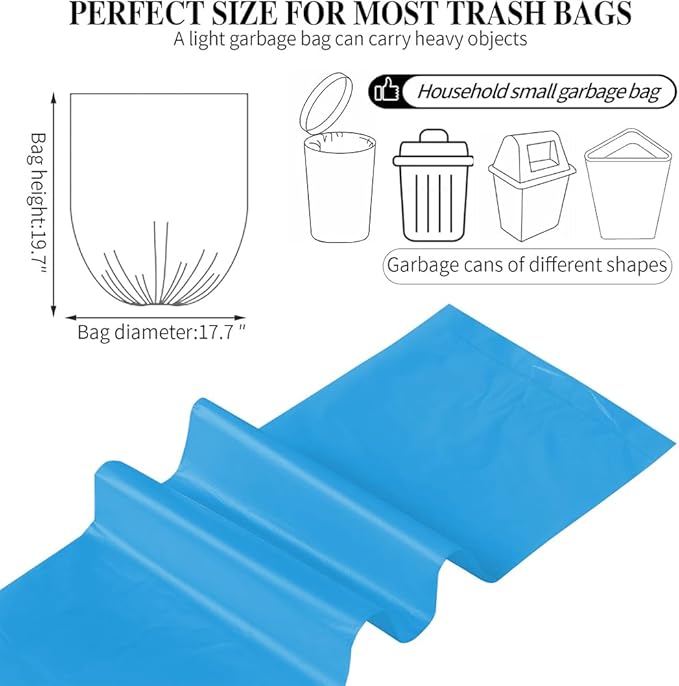 5 Rolls Small Trash Bags - 200 Counts Durable 4 Gallon Small Garbage Bags for home office kitchen Bathroom Bedroom Trash Can liners（Blue）