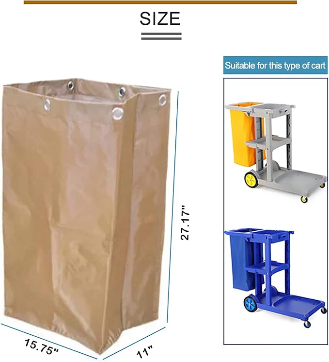 Replacement Janitorial Cart Bag, High Capacity Waterproof Thickened Housekeeping Commercial Janitorial Cleaning Cart Bag with 6 Brass Grommets - 25 Gallon (Brown)