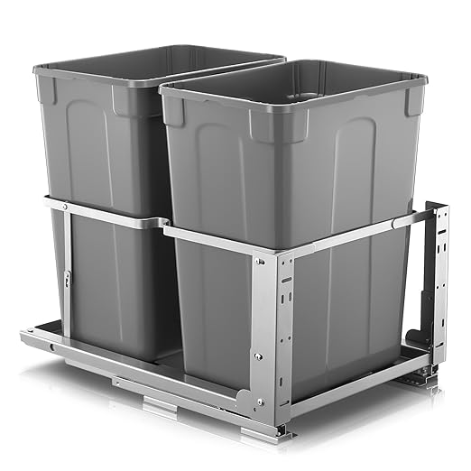 FOHERE Pull Out Trash Can Under Cabinet, 35 QT x2 Under Sink Trash Can Waste Container with Soft-Close Slides, Heavy Duty Garbage Recycling Bin for Kitchen Cabinet, Sink