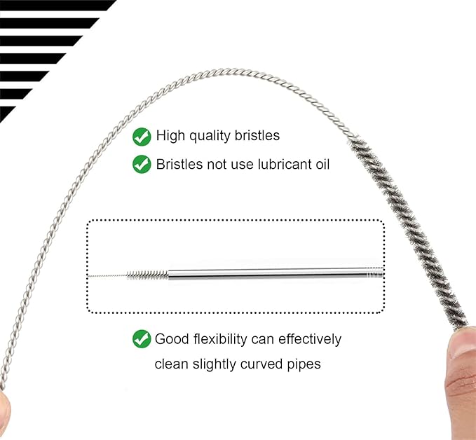 12 Inch Pipe Cleaning Brush Set with Stainless Steel Bristles, Steel Wire Tube Brush Kit for Auto Parts Polishing, Machining, Bottles, Tubes, Etc.（15mm-10pcs）