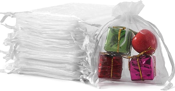 Meowoo 100pcs Small Organza Bags, 3x4in White Jewelry Pouches, Mesh Drawstring Bags For Candy, Christmas, Festivals, Wedding, Bathroom Soaps, Makeup Organza, Wrapping Supplies