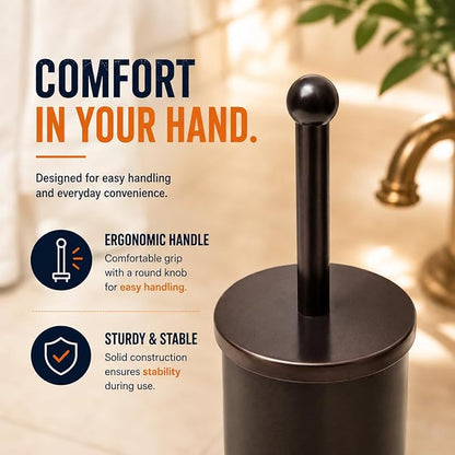 HUJI Rust Resistant Bronze Toilet Brush Holder with Lid Perfect Bathroom Bowl Cleaning Set Gift for House Warming or College Dorms Accessories (1, Bronze Toilet Brush)
