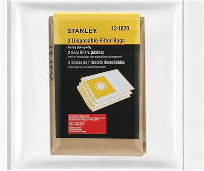 Stanley 13-1520 Disposable Filter Bag Fits for 10 Gallon Wet or Dry Vacuum Cleaner, Fits for SL18191P SL18199P,3 Pack