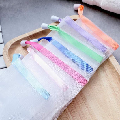 INVODA 32 PCS Soap Net Bag Double Layer Drawstring Soap Mesh Soft Bath Soap Net for Facial Body Exfoliation Cleaning Tool (Random Color)
