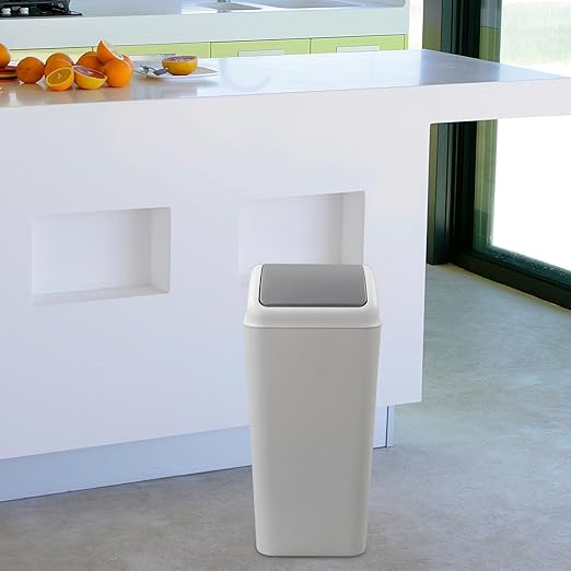 Kekow 4.5 Gallon Small Plastic Trash Can, Swing Lid Waste Can, Gray