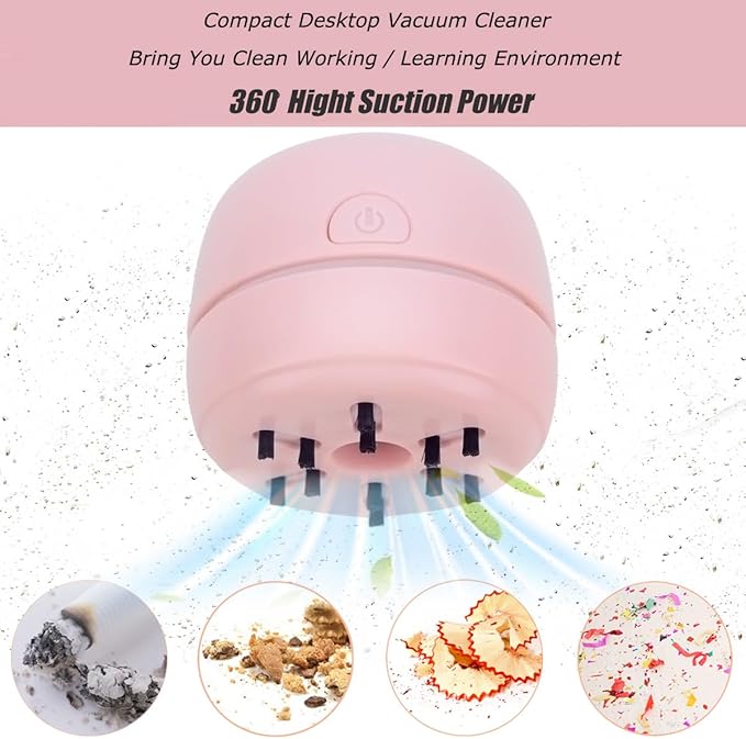 YUNYILAN Desktop Vacuum Cleaner USB Recharging, Portable Mini Vacuum Cleaner for Cleaning Eraser Crumbs, Dust, Crumbs, Computer Keyboard and Car (Pink)