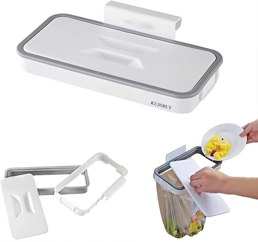 KUJOBUY Bag Holder Kitchen Cupboard Hanging Bag Trash Can Waste Garbage Bin Rack Holder Small Trash Can Rv Trash can Garbage Storage Rack Can with Lid Recycle Bin for Kitchen