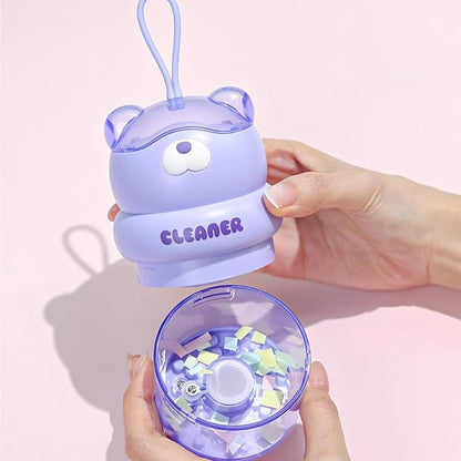 Portable Desktop Eraser Vacuum | Cute Bear Design, USB Mini Cleaner, 3.1in X 3.1in X 9in | Transparent Dust Cup, Large Capacity, Long Battery Life | Student Desk Cleaner for Eraser Shavings & Dust