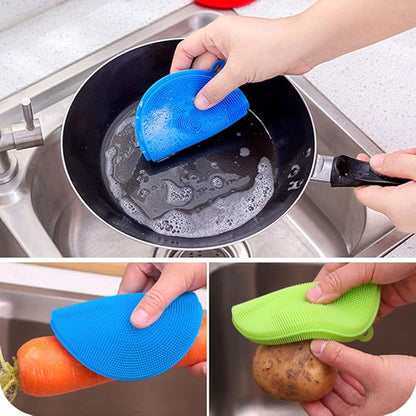 3 Pack of Microwave Potato Bag Kit, with 3PCS Silicone Vegetable Scrubber Brush, Reusable Baked Potato Pouch and Multipurpose Silicone Dish Sponge (Blue)