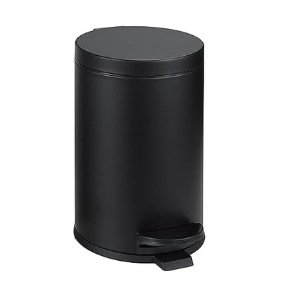 SunnyPoint 4.5 Liter(1.2 Gallon) Small Round Trash Can with Plastic Inner Bucket; Bathroom, Office, Kitchen and Bedroom Step On and Slow Close (BLK) (Pack of 2)