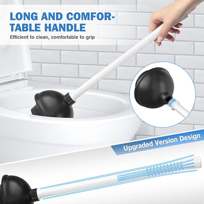 Toilet Plunger and Brush, Bowl Brush and Heavy Duty Toilet Plunger Set with Ventilated Holder, 2-in-1 Bathroom Cleaning Combo with Modern Caddy Stand for 5.7-inch Toilet Drain(White, 2 Set)