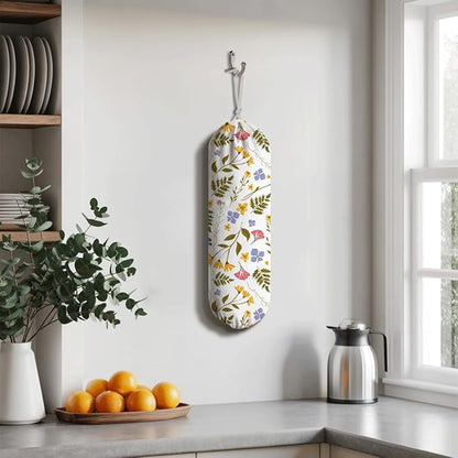 Weeds Plastic Bag Holder, Reusable Washable Shopping Bags Storage Carrier, Floral Fabric Garbage Trash Bag Dispenser for Home Kitchen Pantry Cabinet, Wall Mount, Kitchen Housewarming Gifts