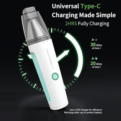 Car Vacuum, Handheld Vacuum Cordless 20000Pa Suction with 2 Suction Modes, 2-in-1 Portable Mini Car Vacuum Cleaner Cordless Vacuum Rechargeable Type-C Charge for Car, Desk, Keyboards（Green