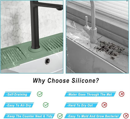 Sink Splash Guard, Silicone Sink Faucet Mat Sink Accessories Faucet Absorbent Mat for Kitchen, Bathroom, Sink Sponge Holder (Green)