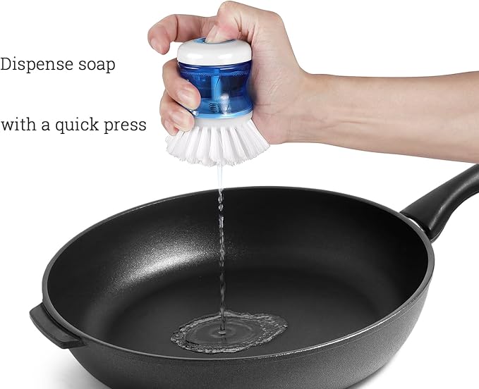 Dish Brush with Soap Dispenser, Firm Bristles Dish Scrubber for Pots, Pans & Sink Cleaning, 2 Pack