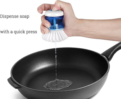 Dish Brush with Soap Dispenser, Firm Bristles Dish Scrubber for Pots, Pans & Sink Cleaning, 2 Pack