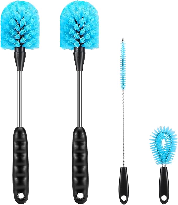 UNIFUN Water Bottle Brush Set, Long Handle 3-in-1 Stainless Steel Water Bottle Scrubbing Brush, Cleaning for Narrow Neck Bottles, Sport Bottles, Baby Bottles, Coffee Mugs, Tumblers, Flask(Short Size)
