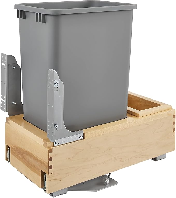 Rev-A-Shelf Pullout Under Counter Trash Can, 50 Qt 12.5 Gal Garbage Container with Soft-Close and Soft-Open Slides, Silver, 4WCBM-1550DM-1