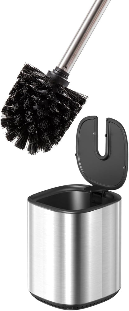 Toilet Brush and Holder Set Toilet Bowl Brush Stainless Steel Automatic Open lid Toilet Bowl Cleaner Brush Set Toilet Scrubber Kit Toilet Cleaning Brush for Bathroom