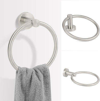 Brushed Nickel Toilet Paper Holder Set, Stainless Steel Towel Ring, Double Post Pivoting Toilet Paper Holder and Hand Towel Holder Set for Bathroom, Bathroom Hardware Accessories Set