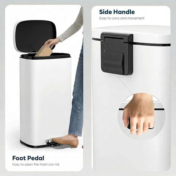 8 Gal Kitchen Trash Can, 30L Recycling or Garbage Bin, Brushed Stainless Steel Waste Basket, Soft&Quiet Close Dustbin, with Step-On Pedal, Removable Inner Bucket, for Home, Office, Living Room