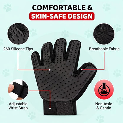 Pet Hair Remover Roller with 2 Grooming Gloves – Reusable Lint Remover for Dogs and Cats (Red)