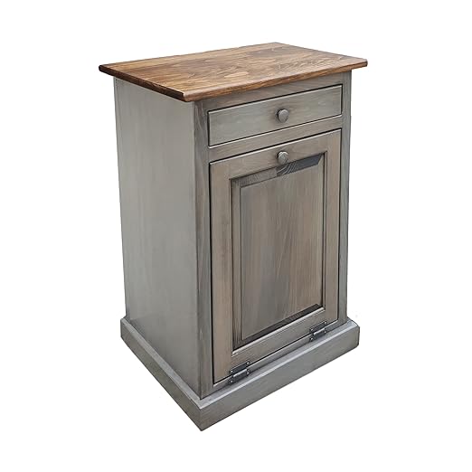 Peaceful Classics Tilt Out Trash Cabinet - Wooden Pull Out Cabinet, Decorative Trash Bin for Kitchen, Bedroom, & Home Patio (Pewter)