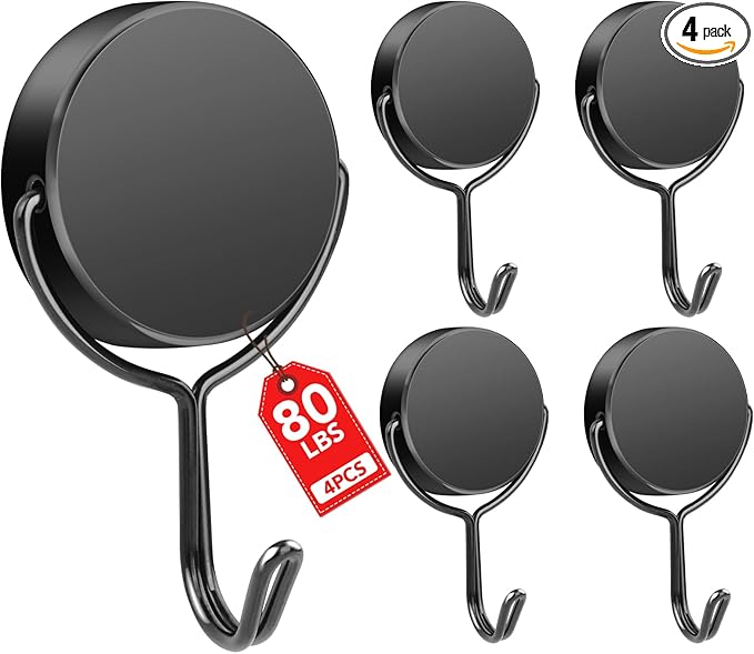 Buelkmag Magnetic Hooks 80LBS Heavy Duty Magnet Hook for Cruise Cabins 2026 Cruise Ship Essentials Strong Swivel Magnets with Hook for Hanging Refrigerator Classroom Home Kitchen Grill 4 Pack-Black