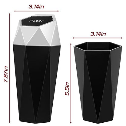 Car Trash Can with Lid, Mini Car Trash Cup with 30 Additional Trash Bags, Car Accessories for Interior, Leakproof Vehicle Garbage Bin for Car, Home, Office - 2 Packs, Silver
