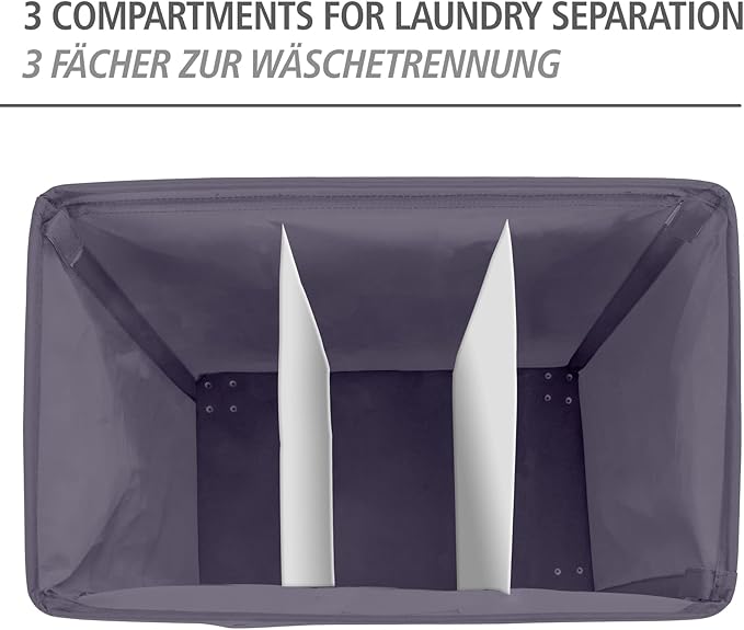 WENKO Trivo Basket, Laundry Sorter, with Lid, Hamper, Laundry Bin, 3 Section, 3 Bag, Room Storage, 30.64 gallon/22" x 23.6" x 13.8", Grey