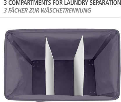 WENKO Trivo Basket, Laundry Sorter, with Lid, Hamper, Laundry Bin, 3 Section, 3 Bag, Room Storage, 30.64 gallon/22" x 23.6" x 13.8", Grey
