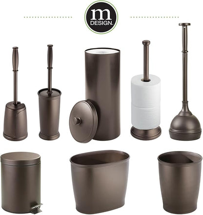 mDesign Toilet Bowl Brush and Holder - Covered Bathroom Toilet Brush - Standing Toilet Bowl Scrubber in Modern Holder - Compact, Space Saving, Deep Cleaning Brush for Toilet - Hyde Collection - Bronze