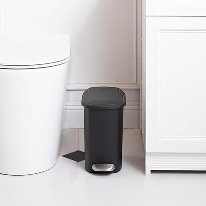 Amazon Basics Compact Plastic Bathroom Trash Can with Soft-Close Lid,Hands-Free Foot Pedal,Removable Inner Bucket,6 Liters,Black,(Pack of 6)