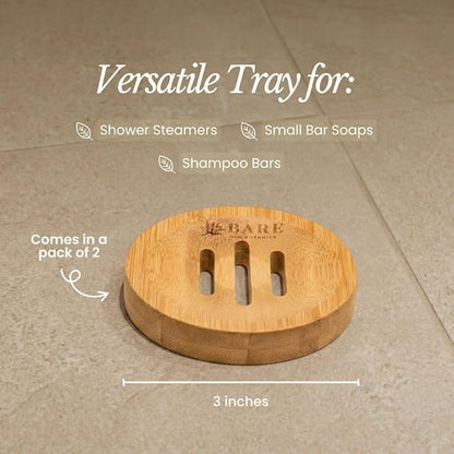 Bare Botanics Bamboo Bar Soap Holder (2pcs) | 3-in Slotted Natural Bamboo Tray for Shower Steamers | Cruelty-Free & Vegan