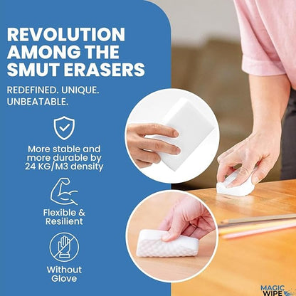 MagicWipe® Power Sponge – Magic Sponge Eraser (10 Pack) with High Density Melamine Foam for Heavy Duty, Multi-Surface Cleaning, Kitchen, Bathroom, Walls, Floors, Scuffs - No Chemicals
