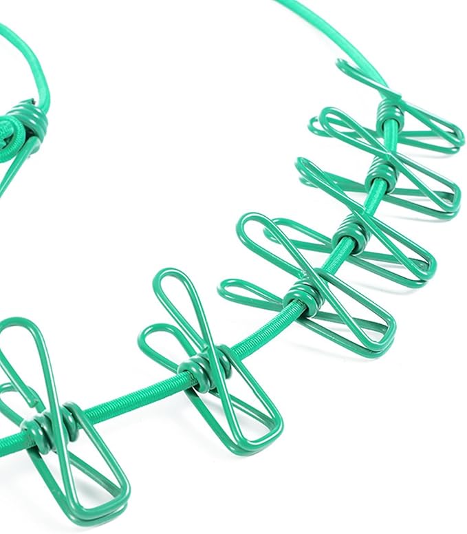 ALINNA Retractable Portable Clothesline, Travel Clothesline with 12 Clothespins for Indoor Laundry Drying, Outdoor Camping Accessories (Green)