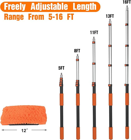 LAANPOLE 16FT Car Wash Brush with Long Handle, Car Cleaning Kit with Soft Bristle Wash Brush, Microfiber Cleaning Mop, Window Squeegee, Mitt, Wheel Brush, Bucket, Drying Towel for RV, Truck, Boat