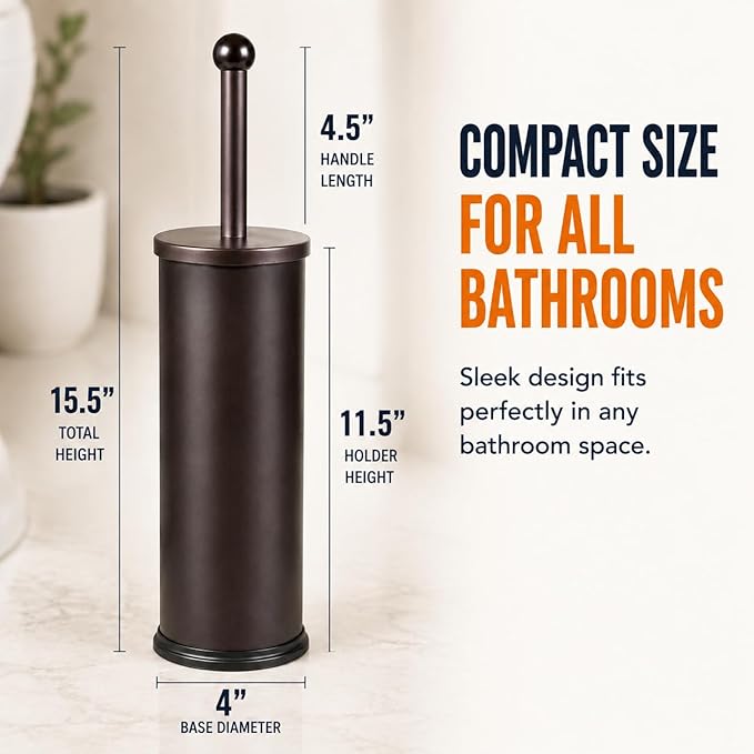 HUJI Rust Resistant Bronze Toilet Brush Holder with Lid Perfect Bathroom Bowl Cleaning Set Gift for House Warming or College Dorms Accessories (1, Bronze Toilet Brush)