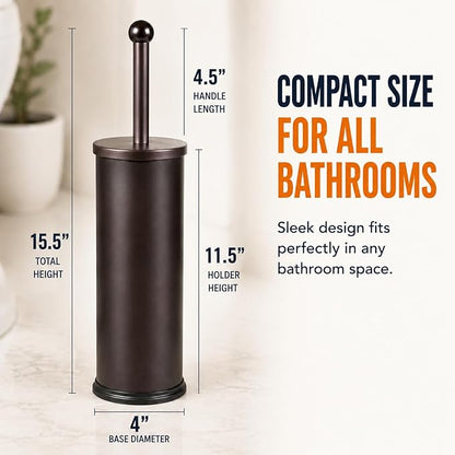 HUJI Rust Resistant Bronze Toilet Brush Holder with Lid Perfect Bathroom Bowl Cleaning Set Gift for House Warming or College Dorms Accessories (1, Bronze Toilet Brush)