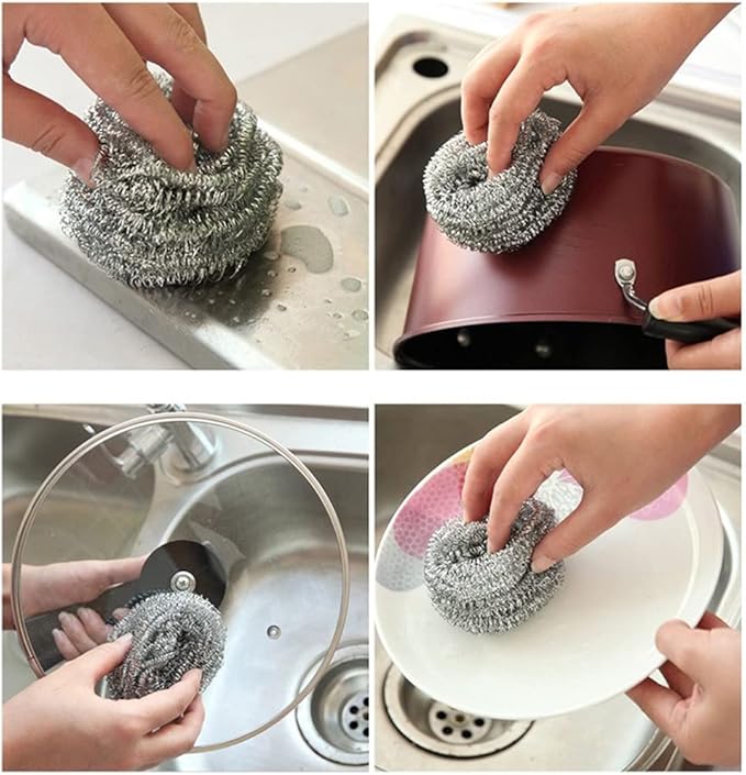 4 Pcs Stainless Steel Scourer Wire Dish Pot Kitchen Cleaning Ball Washing Dishes Scrubbers Pan Bowl Cleaner Kitchen Accessories Practical