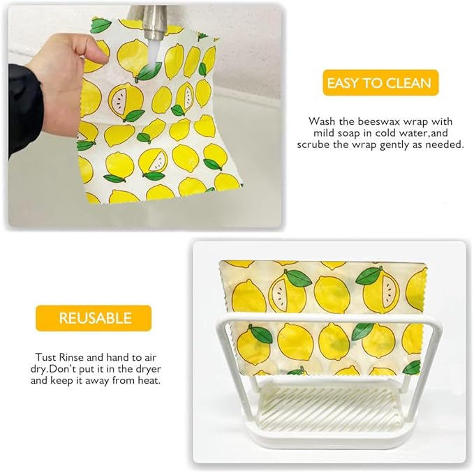 Reusable Beeswax Food Wraps, Organic Cotton Food Storage, Eco Friendly Plastic Free Wrap for Bread Sandwiches Fruits Cheese