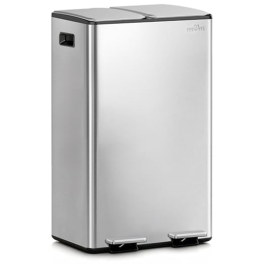 mVm 2x8 Gal Gal Dual Trash Can, 16 Gal Kitchen Trash Can with Thick Lids, 2 Compartment Recycle Bin for Home Kitchen Office (Silver)