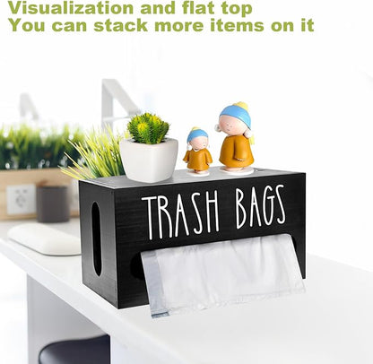 Trash Bag Dispenser,Wooden Trash Bag Dispenser with Lid,Under Sink or Countertop Holder, Plastic Bags Organizer Storage for Home Décor