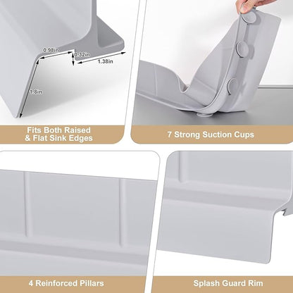 Sink Splash Guard with Suction Cups, 23", Silicone Water Guard for Kitchen & Bathroom, Faucet & Countertop Protector, Easy Install, Dishwasher Safe