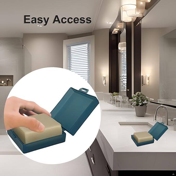 Square Soap Dish Holder for Shower and Travel - Lightweight Waterproof Container With Lid for Dr. Squatch Men's Bar - Toiletry Box for Gym and Bathroom (Blue)