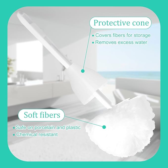 Eaasty Toilet Bowl Mop Toilet Bowl Brush White Soft Swab Bathroom Brush with Holder Long Handle Cleaning Scrubber Bathroom Accessories(12 Pcs)