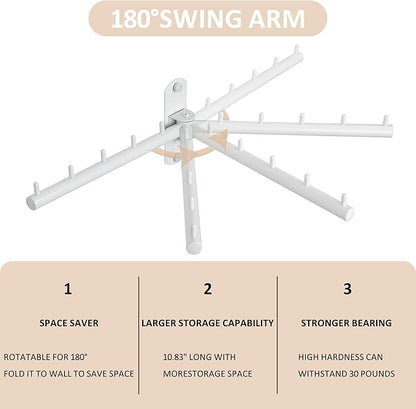 Mooche Swing Clothes Hanger Rack, Garment Racks Folding Clothes Bar Wall Mounted, 180°Rotation Laundry Drying Rack 304 Stainless Steel Space Saving for Laundry Room Bedroom Balcony, 9.45" Long 2Pack