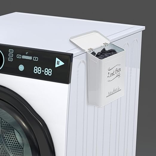 Tlence Magnetic Lint Bin for Laundry Room, Wall Mounted Dryer Lint Trash Can with Brush and Lid for Dryer, Space Saving Metal Lint Basket for Laundry Room Decor