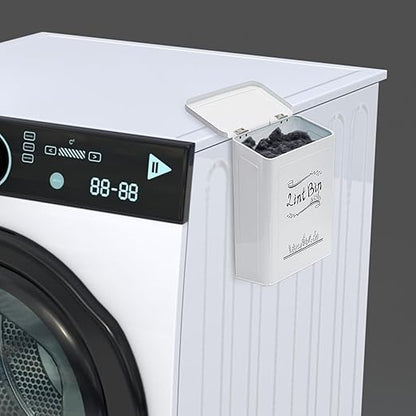 Tlence Magnetic Lint Bin for Laundry Room, Wall Mounted Dryer Lint Trash Can with Brush and Lid for Dryer, Space Saving Metal Lint Basket for Laundry Room Decor